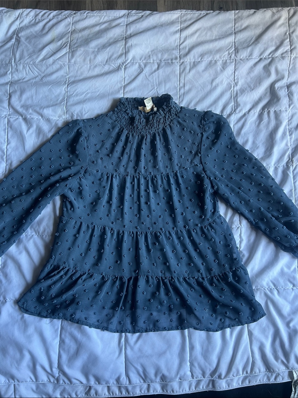 MONTEAU BLUE FLIRTY DOTTED DESIGN LONG SLEEVE TOP